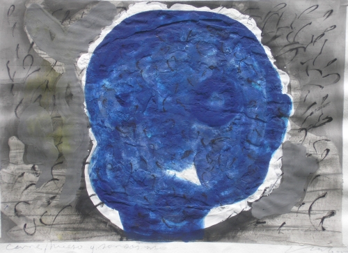 <strong>Carne, hueso y sarcasmo</strong> — <em>acrílico, algodón, sobre papel</em>